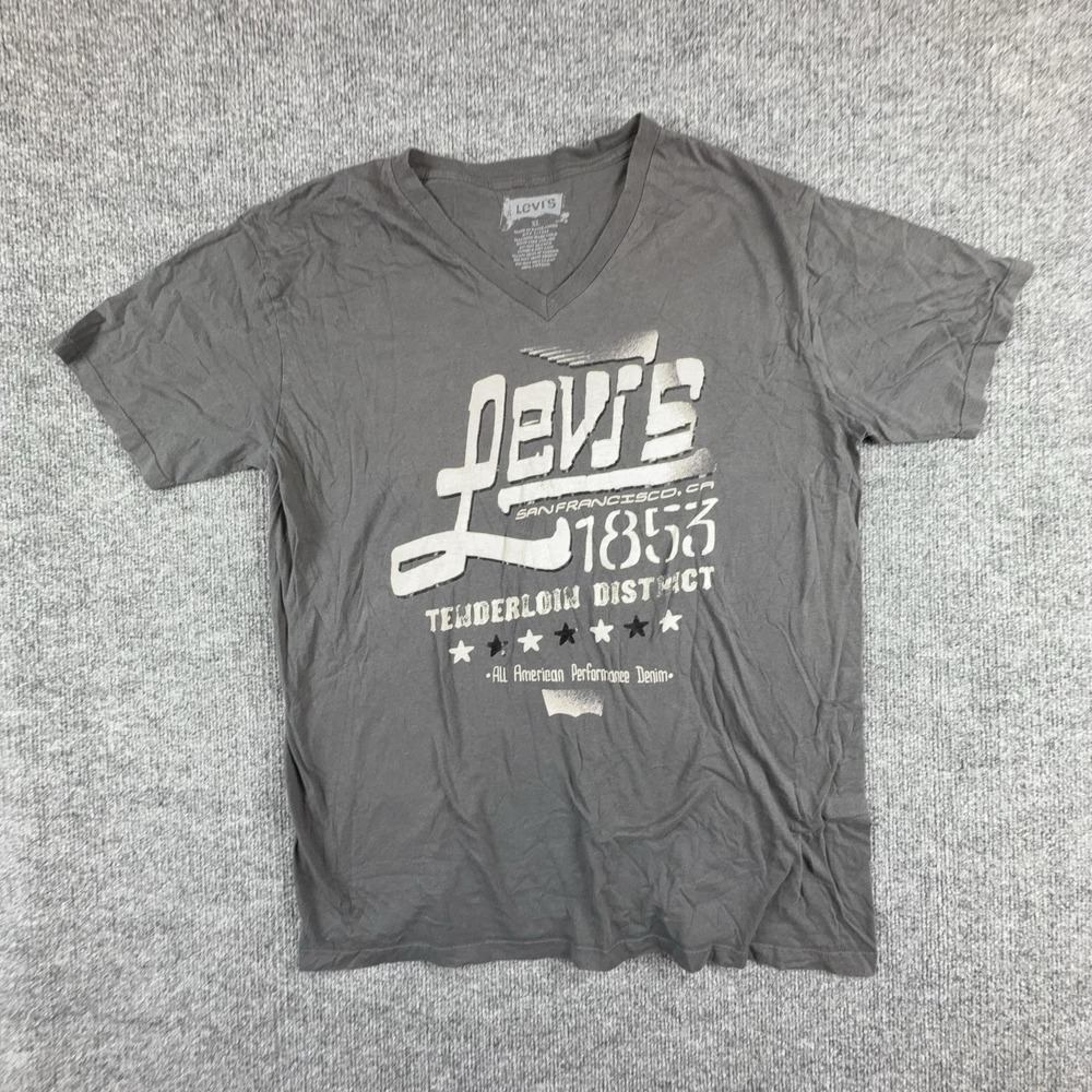 Levi's Shirt Mens XL Gray Tenderloin District San Francisco V Neck Graphic Tee
